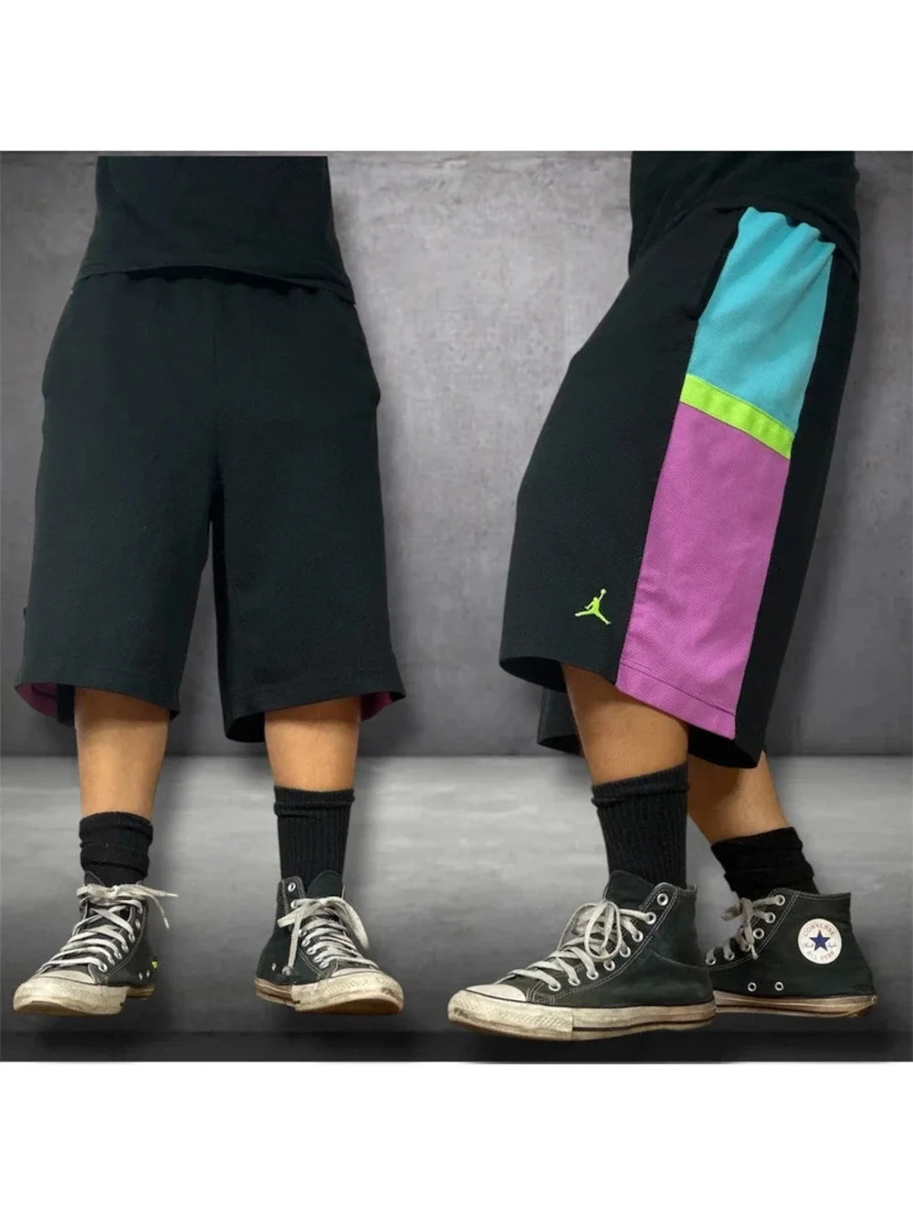 Y2K Jordan Mens Air Jordan Basketball Shorts- Black/Blue/Pink